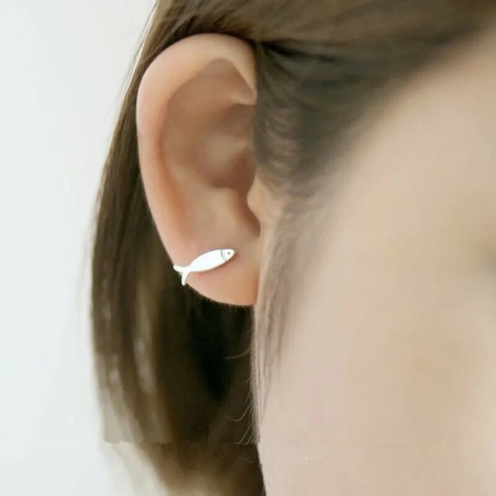 New 925 Silver Cat Fish Stud Earrings
